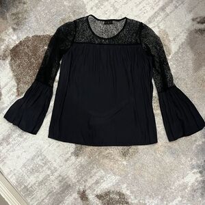 Women's‎ Black Lace Bell Sleeve Blouse Whimsigoth Fairy Evening Romantic Y2K XS